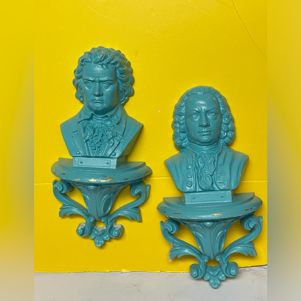 Mid century modern Burwood products Beethoven and Bach bust wall decor